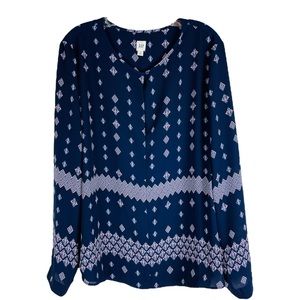 GAP blue pink boho chiffon keyhole office preppy blouse top XL